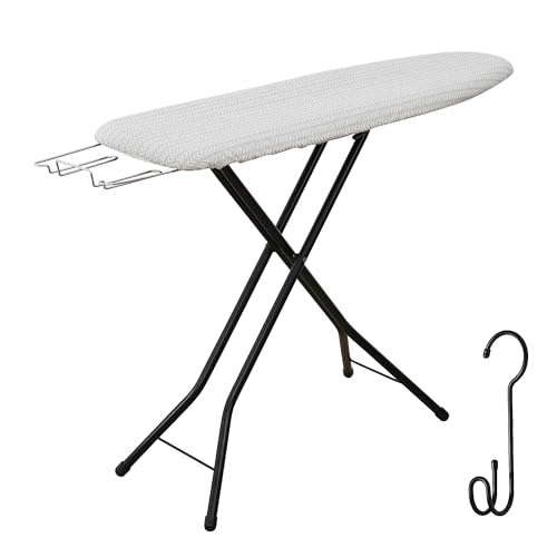 Ironing Board with Iron Rest, Iron Board with 3 Layers Extra Thick Cover, Compact and Space Saver Foldable Ironing Board, Adjustable Height, Easy Storage with Smart Hanger and Lightweight Design - color: Soft Gray, size: 13"x43"