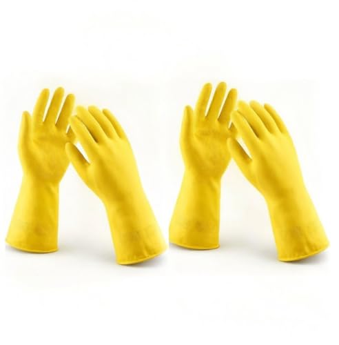 LADWA 2 Pairs Non-Slip Household Cleaning Reusable Dishwashing Gloves for Kitchen Washing Dishes Bathroom Gardening & Home Tasks Flexible Long-lasting Waterproof Gloves Perfect for Woman Men (Yellow) - color: Yellow, size: Pack of 2