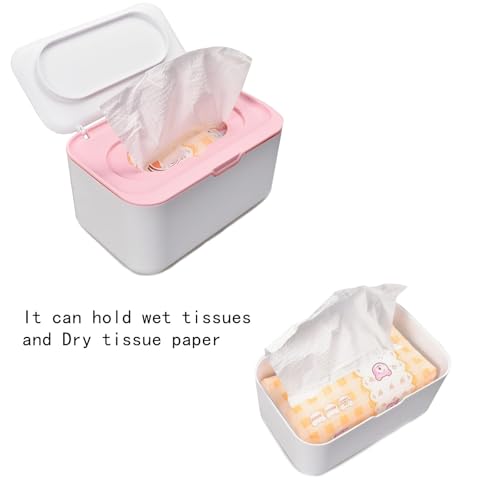 Tissue Box Cover Seal Rectangular Dryer Sheet Dispenser Storage Wet Wipes for Storage on Bathroom Vanity, Countertop, Bedroom Dresser (Pink/White) - color: Pink /White