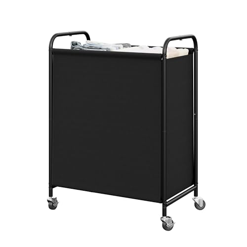 GRANNY SAYS 2 Section Laundry Sorter, 130L Large Hamper Basket with Wheels - color: Black, size: 130L