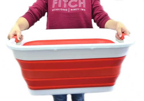SAMMART Set of 2-41L(10.8 gallon) Collapsible Plastic Laundry Basket-Pop Up Storage Container-Portable Washing Tub-Space Saving Hamper/Basket, Water capacity:32L(8.4 gallon) (2 Rectangular, Red) - color: Red, size: 2 x 41L Rectangular