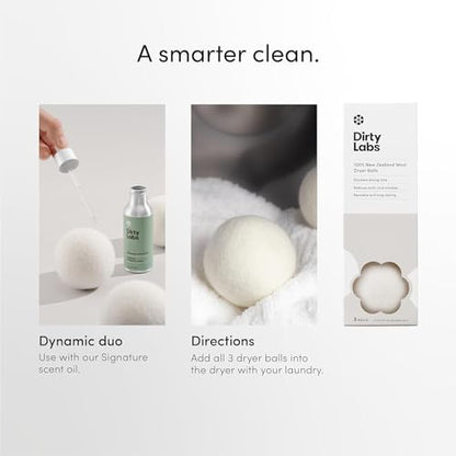 Dirty Labs | 100% New Zealand Wool Dryer Balls | 3 Pack - color: New Packaging
