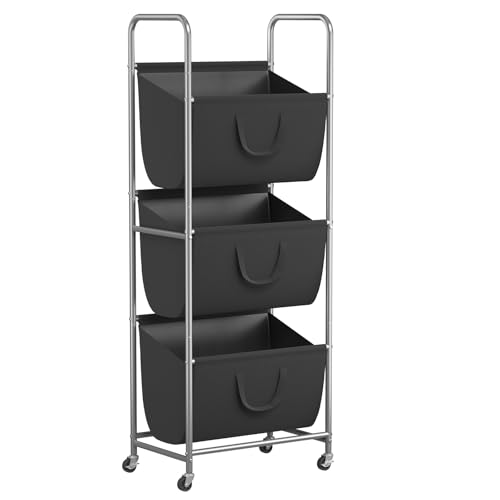 ELYKEN 3-Tier Vertical Rolling Laundry Hamper with Wheels & Removable Bags - color: Black