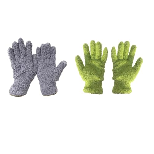 SagaSave Multi-Function Microfiber Gloves Cleaning Dusting Coral Fleece Home Cleaning Gloves Truck Auto Gloves - color: Gray+green
