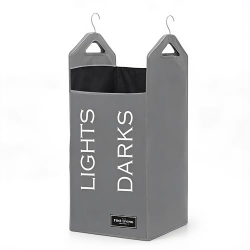 TFLC Hanging Laundry Hamper Bag With Hanger, Dual Compartment, Grey - color: Grey, size: Dual Compartment