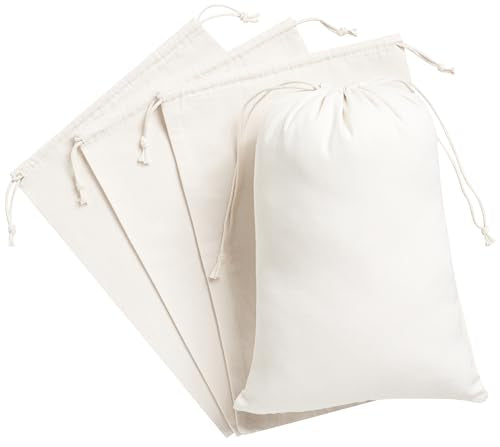 Heavy Duty Cotton Drawstring Bags 4-Pack - 270 GSM Thick Cloth Pouches for Gifts, Travel, Dice, Jewelry, Laundry - Double Drawstring (Natural Beige, 10 x 15 Inches) - color: Natural Beige, size: 10 x 15 Inches
