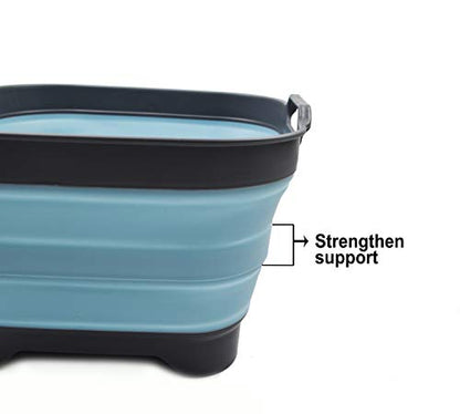 SAMMART 10L (2.64 Gallon) Collapsible Dishpan with Draining Plug - Foldable Washing Basin - Portable Dish Washing Tub - Space Saving Kitchen Storage Tray (1, Grey/Sea Angel) - color: Grey/Sea Angel