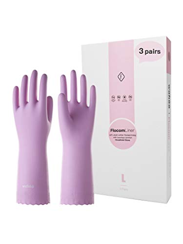 LANON 3 Pairs wahoo Cleaning Gloves, Cotton Flocked Liner, Mauve Mist,Large - color: Mauve Mist, size: Large (Pack of 3)