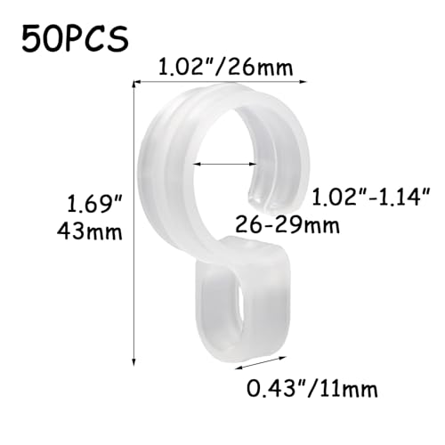 HEVSTIL 50 Pack Windproof Hooks for Clothesline – Fit 26-29mm Rods – Heavy Duty Plastic Anti-Slip Clothes Rack Clips – for Balcony, Yard, Bathroom, Closet & More, White - size: Medium-50pcs