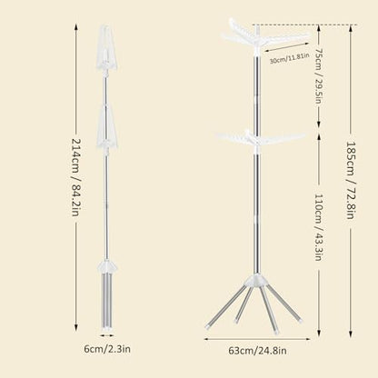 SUYU Clothes Drying Rack,Folding Clothes Drying Tree, 2 Layer with 6 Rotatable Arms,72-Inch Indoor Clothes Rack,Stainless Steel,4 Legs,White and Silver SNJ202 - style: 2-Tier-Hang