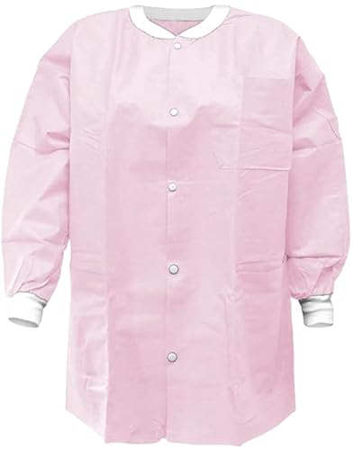 SunLite Ultra 3800 Series Premium Disposable Lab Jackets, Pockets, Knit Collar & Cuffs, Hip Length, 10 Pack - color: Light Pink, size: Small