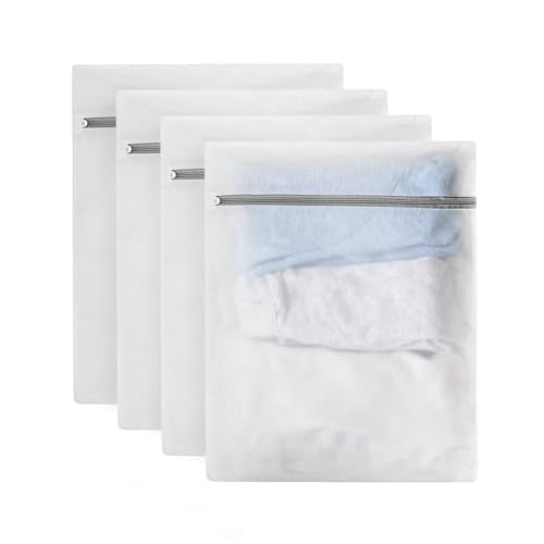4 Pcs Mesh Laundry Bags for Delicates - 20" x 16" 70G Fine Mesh with Manual-Lock Zipper, Wash Bags for Lingerie Bras Socks Jeans, Ideal for College Dorm Travel Home
