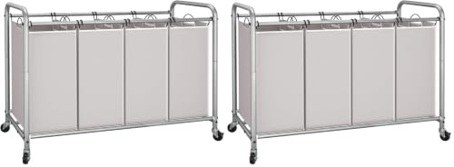 STORAGE MANIAC Laundry Sorter 4 Section, 47.5 Gal (180 L) Laundry Hamper with Wheels, Clothes Divider Basket Sorter, Separator Hamper Cart with Removable Bags, Gray (Pack of 2) - color: Gray, size: 4 Section (Pack of 2)