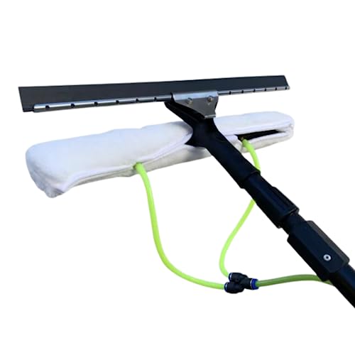 17" All-in-One 2 Nozzle Scrubber & Squeegee for Water Fed Pole System, Soft Fleece Sleeve Dual Water Jets, Ideal for Solar Panel & Window Cleaning, Tinted Glass, and High Windows