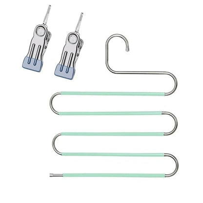 Pants Hangers Space Saving Clothes Hanger for Closet, 5 Layer - color: Green+silver