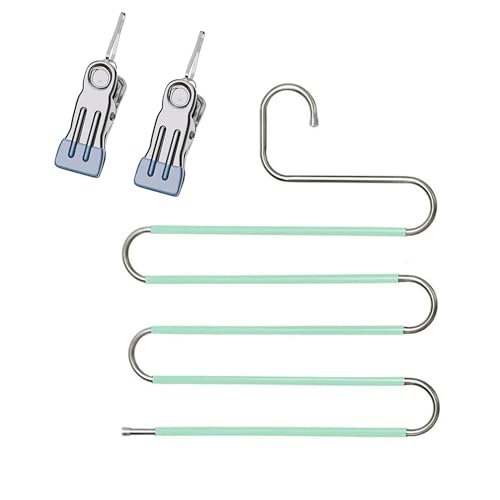 Pants Hangers Space Saving Clothes Hanger for Closet, 5 Layer - color: Green+silver