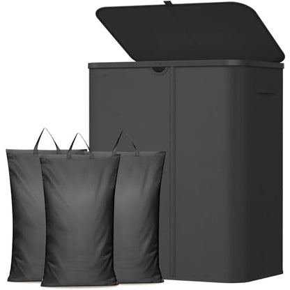 Lifewit 185L 3 Section Laundry Hamper with Lid, Laundry Basket, Black - color: Black, size: 185L