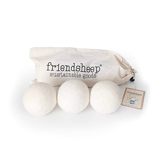Friendsheep Wool Dryer Balls, Organic Reusable Fabric Softener Alternative for Laundry, Handmade, Fair Trade, Hypoallergenic, Eco-Friendly, Plastic-Free (3 Pack XL – White Trio) - color: White Trio, size: 1 Count (Pack of 3)