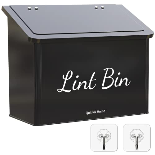 Metal Magnetic Lint Bin With Lid For Laundry Room Decor With Small Lint Holder Bin| Metal Box| Lint Holder Bins for Organzation (Black, Small)
