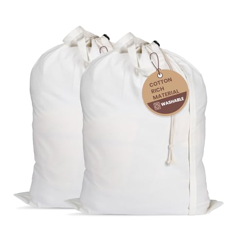 LFH Home Cotton Rich Canvas Large Laundry Bag with Handle, Heavy Duty Drawstring Closure Washable Laundry Bags,School Travel, Home, Hotel, College Dorm, Organizer Sack,Toy Clothes 20x30 (Pack 2)-White - color: White, size: 20”x30” (Pack of 2)