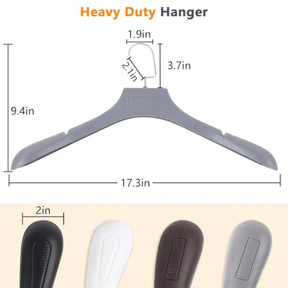 DEDU Suit Hangers for Men 40 Pack, Extra Wide Suit Hanger Non Slip Width 17.7", Thick Plastic Coat Hangers Grey with Metal Hook - color: Grey-40