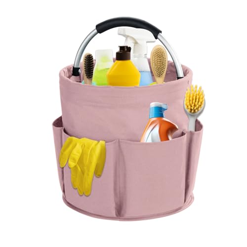 17L Cleaning Caddy with Handle, Cleaning Supplies Organizer, Foldable Storage Basket, Cleaning Supply Caddy, Portable Multi Cleaning Bucket Bag for Home, Garden (Pink) - color: Pink