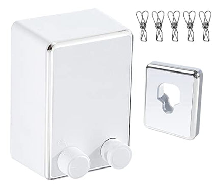 Retractable Clothesline Clothes Line Retracting Outdoor/Indoor, Heavy Duty Stainless Steel Adjustable Drying Rope Wire Dryer with ABS case+Aluminum, Self Adhesive Wall Mount Upgrade Edge White - color: V-upgrade White With Silver Edge
