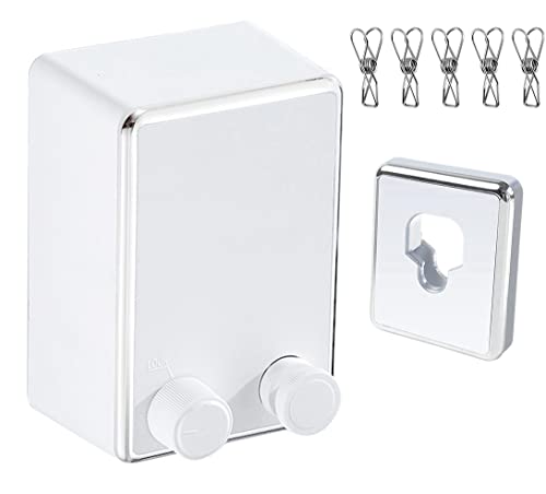 Retractable Clothesline Clothes Line Retracting Outdoor/Indoor, Heavy Duty Stainless Steel Adjustable Drying Rope Wire Dryer with ABS case+Aluminum, Self Adhesive Wall Mount Upgrade Edge White - color: V-upgrade White With Silver Edge
