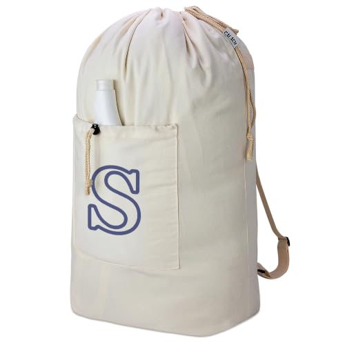 Laundry Bag Backpack Personalized Initial Canvas Laundry Bag, Letter S - color: Letter S, size: X-Large