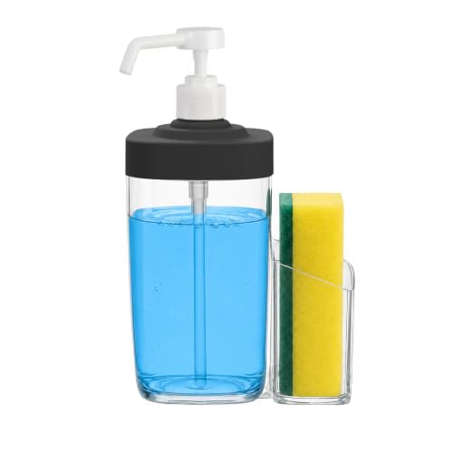Kitchen Soap Dispenser with Sponge Holder, 800ml Large Capacity Dish Soap Dispenser Caddy, Shatterproof & Rustproof Sink Organizer with Extended Tube, Removable Caddy - Free Funnel Included (Black) - color: Black