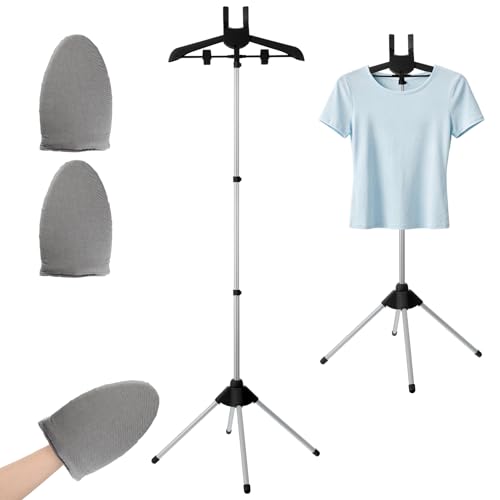 2Pcs Garment Steamer Rack With 2 Pcs Garment Ironing Glove for Clothes,Adjustable Steamer Stand for Clothes,Garment Hanger Standing,Foldable Iron Stand with Ironing Glove for Steaming Clothes(33-59In) - color: Black 4PCS