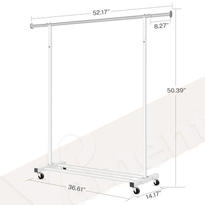 VICERII Clothes Rack, 130LB Capacity Heavy Duty Clothing Rack with Wheels and Bottom Shelf, 52.17 Inch Rolling Racks for Hanging Clothes, Coats, Shirts, Sweaters, Skirts, Dress, White - color: Matte White, size: Single
