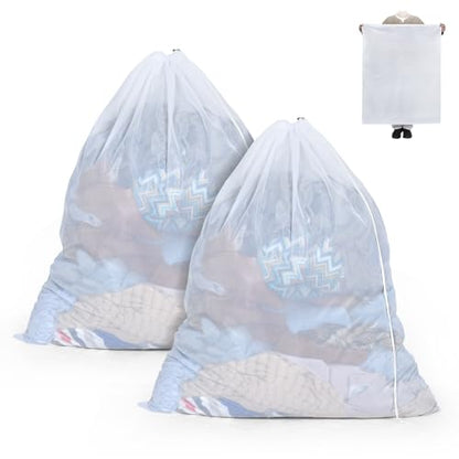 OTraki Ex-Large Mesh Laundry Bag 36x43 Inch Drawstring Laundry Wash Bags 2 Pack Dirty Clothes Net Laundry Bag Heavy Duty Travel Storage Organize Bag Don't Drying, Melting 140-176℉ White - size: 36 x 43 inch