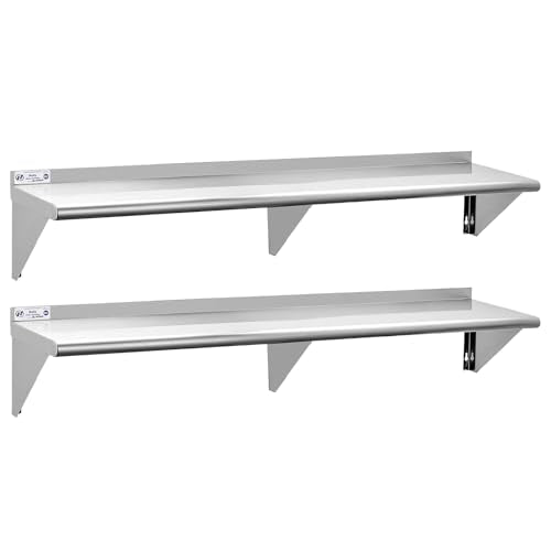 Hally Stainless Steel Shelf 2 Pack Wall Mounted Metal Shelves 12"x72" NSF - size: 12"x72"