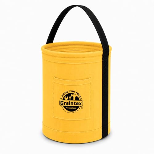Graintex Canvas Utility Bucket 9.5"x14", Round Tool Bucket, Reinforced Base & Carry Handle, Ripstop Canvas, Ideal Multi-Purpose Bag for Jobsite, Gardening, Home Use, Tool Storage - Yellow - color: Yellow