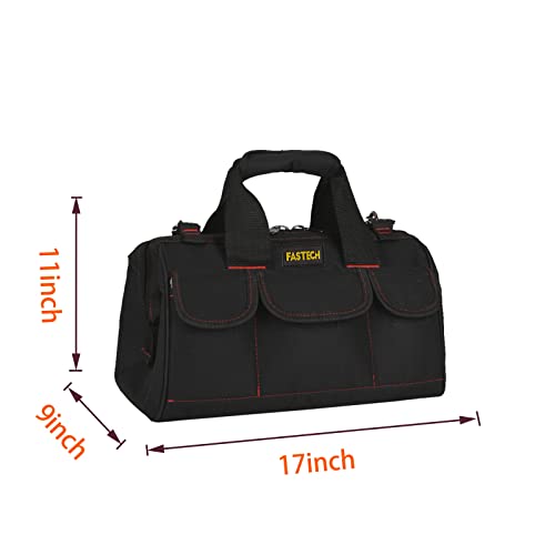 FASTECH 17-inch Heavy Duty Tote Bag With Wide Mouth For Tool Storage, Carrier and Organizer,Tools Bag for Men, Wide Mouth Tool Bag With Inside Pockets (17 Inch) - size: 17IN STANDARD