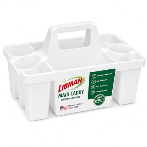 Tribello Libman Maid Caddy Cleaning Organizer, Heavy-Duty Janitorial Carry Caddy with Bottle Holders, Toilet Brush Holder & Tool Compartments, Commercial Cleaning Supply Tote (White) - color: White