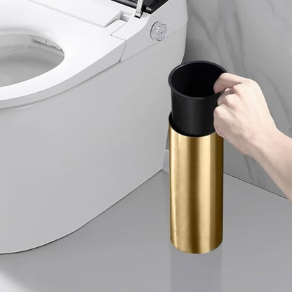 Brushed Gold Stainless Steel Floor-Standing Toilet Brush and Holder - color: Brushed Gold