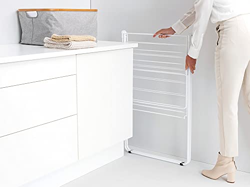 Brabantia HangOn Compact Clothes Drying Rack | 49ft (15m) | White | Small Indoor Clothes Airer Laundry Stand with 2 Fold-Out Wings & Hanger Hooks, Folds Flat, Ideal for Condos | Fits Full Load - color: Fresh White
