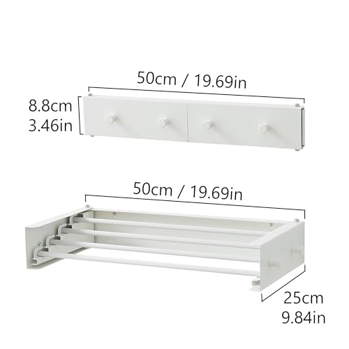RFOUO Wall Mounted Clothes Drying Rack,White 19.7" with Hooks - size: 19.7 Inch with hooks