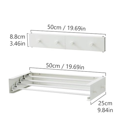 RFOUO Wall Mounted Clothes Drying Rack,White 19.7" with Hooks - size: 19.7 Inch with hooks