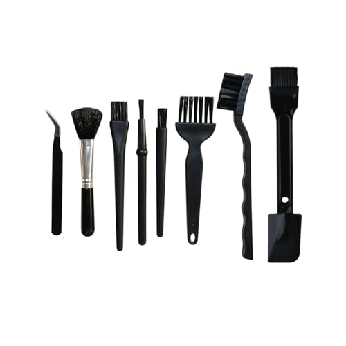 Small Portable Nylon Anti-Static Cleaning Brush Kit for Keyboard, Motherboard, Camera, Set of 8, PP Handle, Black