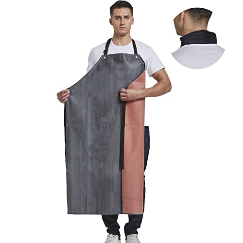 Rubber Waterproof Apron Butcher Heavy Duty -Oil Chemical Resistant Safety Aprons for Cleaning Fish, DishWashing - color: Black Red, size: Large