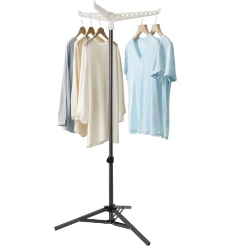 Clothes Drying Rack, Drying Rack 33-68 inches Stable and Heavy-Duty Tripod Base Thickened Stainless Steel Saving Space 27 Pieces of Clothing - color: Black