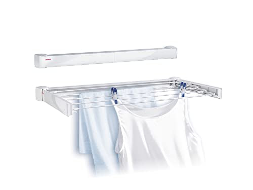 Leifheit Telegant 30 Protect Wall Dryer – Foldable Indoor/Outdoor Clothes Drying Rack with 5 x 60 cm Bars, 3m Drying Space, Compact & Sturdy Laundry Airer, White, Easy Wall-Mount Design - size: 3 m