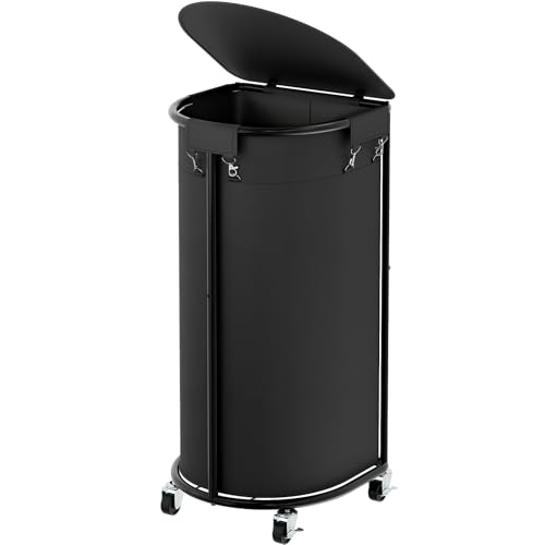 Laundry Hamper with Wheels and Lid, 100L Half Round Rolling Laundry Basket - color: Black, size: 100L(16.9"L x 12.6"W x 31.5"H)