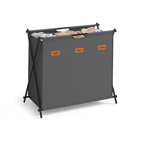 SONGMICS Laundry Hamper, 35.7 Gal. 3 Sections, Collapsible X-Frame - color: Slate Gray, size: 135 L