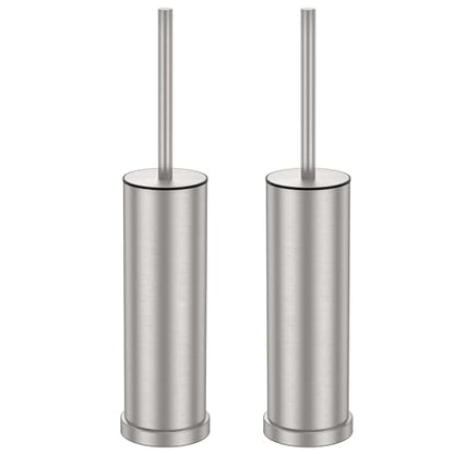 Stain Nickel Toilet Brush and Holder Set，2 Pack Stainless Steel Heavy Duty Toilet Bowl Brush，Extra Long Handled Toilet Cleaner Brush with Replaceable Head, Removable Inner Bowl & Splash Protection - color: Stain Nickel-2 Pack
