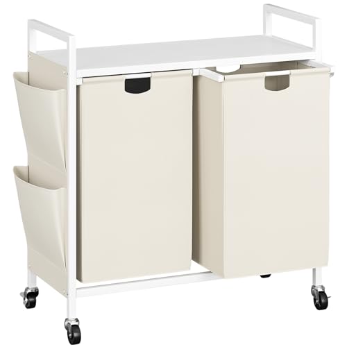 WOWLIVE Double Laundry Hamper with Wheels, Rolling Laundry Basket Organizer - color: White, size: 110l (30.0 x 13 x 32 Inches)