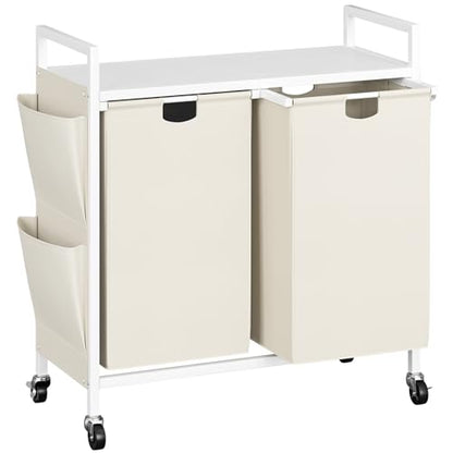 WOWLIVE Double Laundry Hamper with Wheels, Rolling Laundry Basket Organizer - color: White, size: 110l (30.0 x 13 x 32 Inches)